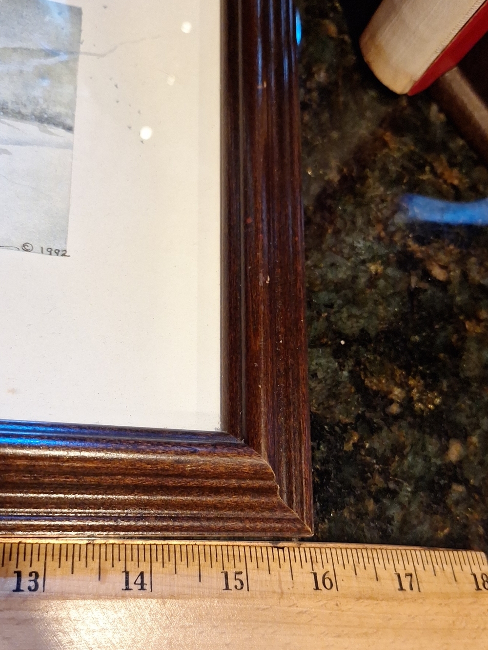 Winter Landscape. 1992 D. Morgan Brown Frame, White Accent 9× 16" Framed Size - Picture 9 of 9